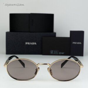 Prada Men Sunglasses Pale Gold Purple Brown Oval PR65ZS ZVN20I NEW AUTHENTIC